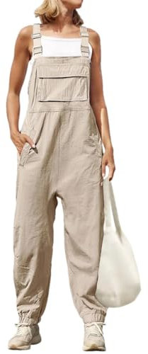 Tdvcpmkk Damen Ärmelloser Arbeitsoverall, lockere verstellbare Schultergurte, Overall mit Taschen, beige, 42