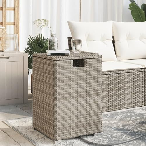 LAPOOH Table avec couvercle pour bouteille de propane rotin gris 40 x 40 x 60 cm, table de jardin extérieur, table de terrasse et de jardin, table d'appoint de jardin - 366296