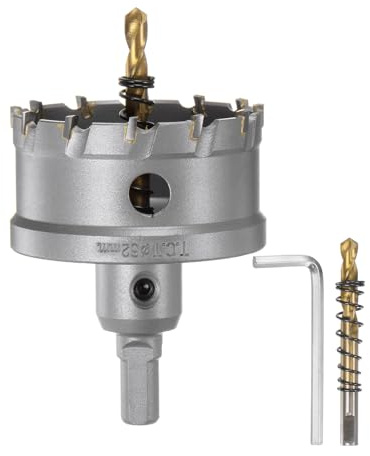 sourcing map Hartmetall-Lochsägen-Set, 62 mm, Metall-Lochschneider-Set mit 2 Zentrierbohrern, Federn, 1 Schraubenschlüssel für Edelstahl, Kupfer, Eisen, Aluminium