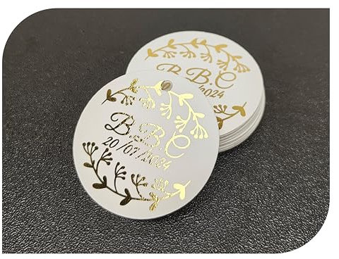 Etichette personalizzate con nome e data. Etichette pendenti con stampa oro argento per invito matrimonio, battesimo, fidanzamento, comunione, compleanno, festa, souvenir, timbri
