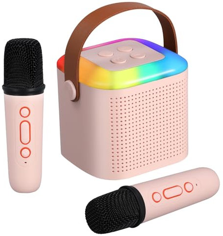 Kids Karaoke Machine Adults, Microphone Karaoke Toy, Portable Bluetooth Karaoke Machine with Wireless Microphone & LED Light Effects for Boys Girls Birthday Gifts Home Party(Pink)
