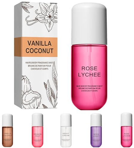 Vanilla Coconut Perfume, Vanilla Skin Perfume, Vanilla Coconut Body Spray, Long-Lasting Fragrance Spray for Women, Vanilla Skin Body Mist,Vanilla Hair & Body Perfume Spray (Rose Lychee)