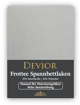 Devior Frottee Winter Spannbettlaken, Silber, 180x200 – 200x220 cm – Kuscheliges Bettlaken 160 g/m² aus Baumwolle für Boxspringbett-Matratzen bis 32 cm Höhe – Oeko-TEX Made in Green Zertifiziert
