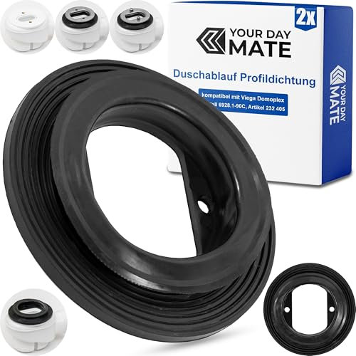 Profildichtung, 2 Stück, kompatibel mit Viega Domoplex ab 1996, 86 x 51,5 x 13,5 mm, Ersatz für 6928.1-90C, 232405, Dichtring für Duschtassse mit 52 mm Ablaufloch, Duschwanne Siphon Reparatur Dichtung