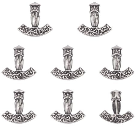 nbeads 8 Stk. Hammer-Anhänger, Edelstahl Charms Antiker Silber-Anhänger Wikinger-Hammer-Anhänger Tibetischer Stil Anhänger für Armbänder Halskette Schmuck machen Crafting Supplies