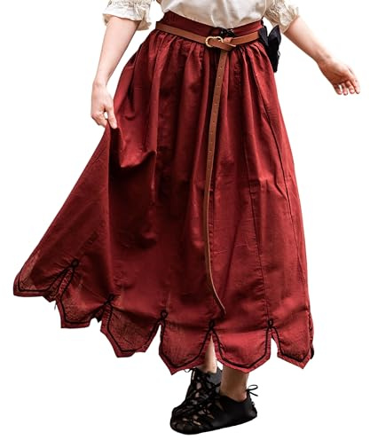 Leonardo Carbone® Damen Mittelalterrock Mit Stickerei Svenja | Verstellbare Schnürung | Dekorative Stickerei | Karneval, Halloween, Cosplay, LARP, Kostüm, Gewand, Mittelalter | Baumwolle Rot 2XL