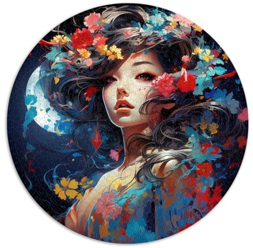 1000-teiliges Puzzle, Geisha Neon Cherry Blos, rundes Puzzle, geeignet für Kinder ab 12 Jahren, Kartonpuzzle, Puzzle für Erwachsene, Lernspiel, Herausforderungsspielzeug, Größe 67,5 x 67,5