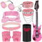 Hysagtek 11 Stück Rocker Outfit Damen, Rocker Kostüm 70er 80er 90er Jahre, Punk Gothic Accessoires mit Ringe, Schädelmasken, Kopftücher, Lederarmband, Handschuhe Nieten, Sonnenbrille (Rosa)