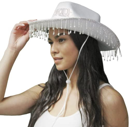 Vaqueta de Vaquero Western Bridal White Cowboy Hat Ancho Brima Diebre Drinizas Mujeres Summer Beach Sun Capiras de Vaquera, Sombrero de Vaquero Blanco, Sombrero de Novia, Sombrero de Vaquero.