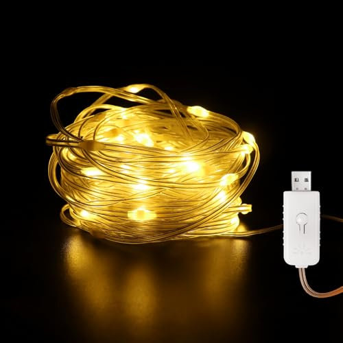 EXTRASTAR Guirlande Lumineuse LED USB 10m - 8 Modes Étanche IP65 pour Extérieur, Chambre, Mariage, Fête, Noël - Blanc Chaud