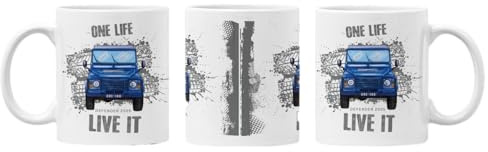 SMARTYPANTS Defender 2005 Farmers Blue Truck Mug - Land Rover Off-Road 4x4 Design - 330ml Ceramic Coffee Cup - Car Enthusiast Gift Birthday Christmas Father's Day
