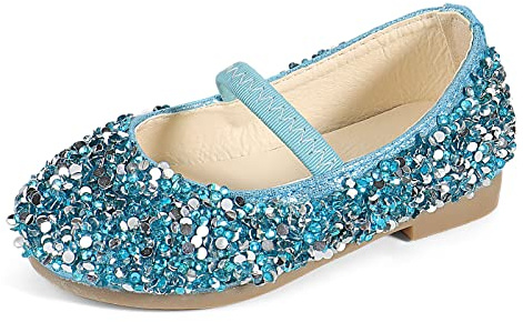 MK MATT KEELY Chaussure Princesse Fille Ballerine Mary Jane Scintillantes Enfants Chaussures pour Fêtes et Anniversaires,Bleu,30EU(CN31)