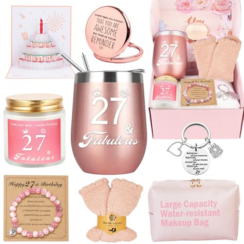 Awfrky Cadeau d'anniversaire pour femme, elle, joyeux 27 ans, cadeaux pour meilleures amies, épouse, tante, fille, sœur, elle, collègue, meilleure femme