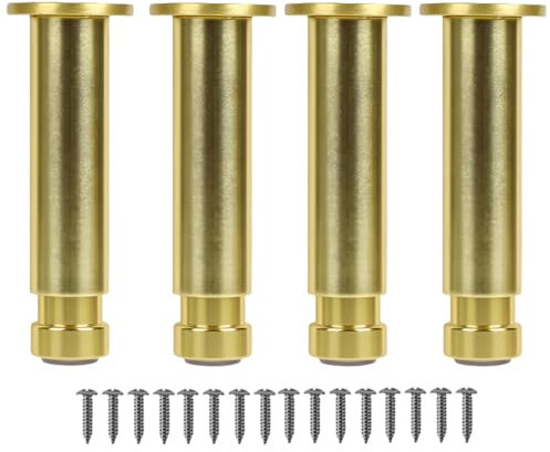 KMERCE Pieds de Meuble Réglables en Aluminium Allié - Hauteur Ajustable, Pieds de Rechange métal pour Table Basse, Armoire, Salle de Bain, Canapé, lit - Support Solide et Durable (Doré, 25CM)