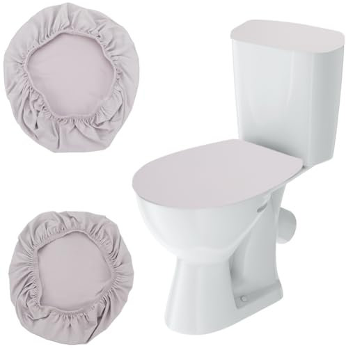 CREATCABIN Velvet Toilet Lid Covers Set Bathroom Seat Covers Toilet Tank Cover Non Slip Adjustable Machine Washable Dustproof Fits Round Elongated Oblong Toilet Lids for Home Decor 14.17x11 Inch White