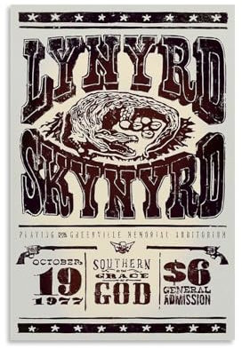 HUEAEHAHE Lynyrd Skynyrd 1977 Greenville Poster, Raumdekoration, Leinwandposter, ästhetischer Poster, Wandkunst, Dekor-Poster, 30 x 45 cm, ungerahmter Stil