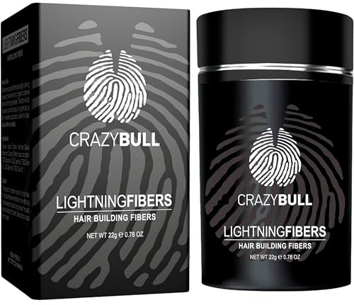 Hair Building Fibre - Long-Lasting, Easy Apply Hair Fibre Concealer for Thinning Hair & Bald Spots - Vegan & Cruelty-Free Hair Thickening Fibre for Men & Women - Crazy Bull, 22g, Grey