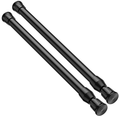 AIZESI 2 Stück klemmstange gardine 42-72cm Schwarz, Ø13mm Teleskopstange, Für Fenster, Kleinere Schränke, Küche und Badezimmer, Teleskop-Gardinenstange ohne Bohren
