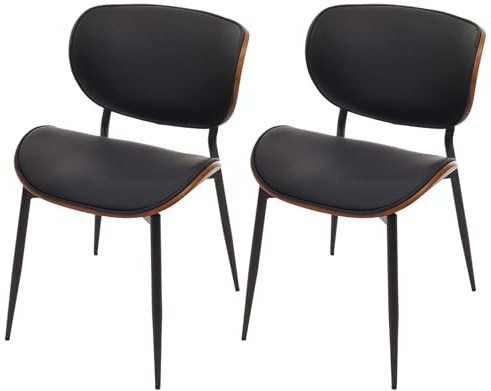 Mendler 2er-Set Esszimmerstuhl HWC-O45, Stuhl, Bugholz Kunstleder 280g/m² Öko-Tex FSC® - Walnuss-Optik, schwarz