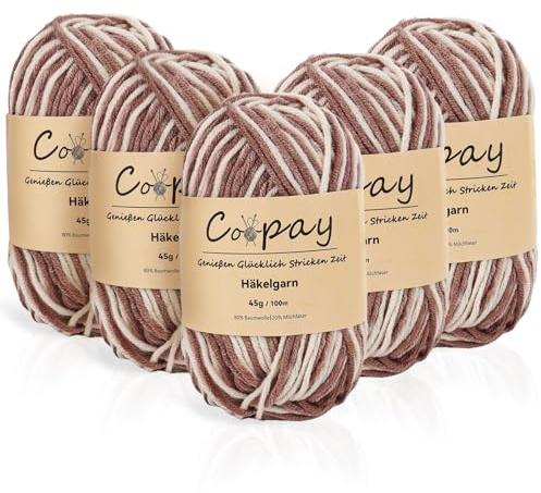Coopay 5 Gomitoli di Filato per Maglieria Sfumato, 225 g, Filato per Uncinetto Morbido Multicolore, 5 capi di Lana per Uncinetto, Gomitoli Lana per Vestiti per Sciarpe, Calzini - Cachi