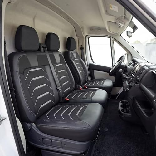 GIOVANNI BUTTI Autositzbezüge 2+1 für Ford Transit Custom 2015-2023 - Premium Vordersitze Auto Sitzbezug aus Leinen, Schwarz-Grau - Vordersitz-Set (rechter Beifahrersitz geteilt)