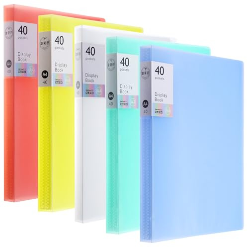 QWORK® 5 Stück Sichtbuch A4 mit je 40 Klarsichthüllen, insgesamt 200 Hüllen für 400 Blatt - Wasserabweisend, Dokumentenecht