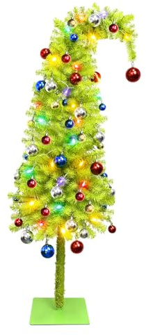 Albero di Natale artificiale alto 1,52 m – Albero flessibile e bizzarro con luci LED lunghe 4,8 m, base in metallo e 50 palline – Decorazione natalizia per interni ed esterni (con palline colorate)