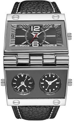 JewelryWe Herrenuhr Analog Quarz DREI Zeitzone Armbanduhr Männer Leder Armband Übergroße Quadrat Casual Uhr Sportuhr Geschenk