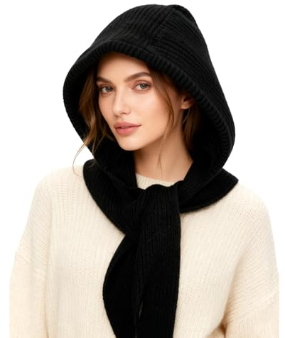 TAGVO Winter Warme Strickmütze Schal Unisex, Weicher Sturmhaube mit Kapuzenschal Elastischer Wintermütze Schal, Winddichte 2 in 1 Schal mit Kapuze Kuschelige Einteiliges Hut und Nackenwärmer