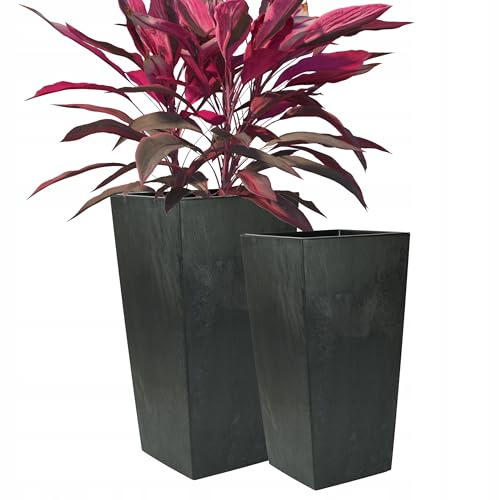FEINZ Pot de Fleurs avec Insert 29 x 57 cm Noir | Pot de fleurs moderne en plastique recyclé, Jardinière aspect béton