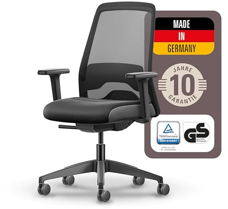 Interstuhl Style AIR Bürostuhl Ergonomisch – Schreibtischstuhl mit Netzrücken & Synchronmechanik, Belastbar bis 150kg, TÜV-geprüft, 10 J. Garantie, Made in Germany, schwarz
