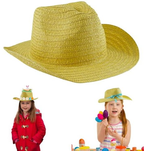 Boys Girls Cowboy Hat 54cm - Easter Stetson Hat Western Cowgirl Cap Perfect for Arts & Craft Small Teen Adults Sunny Easter Celebrations Gambler Straw Cowboy Wheat Hat