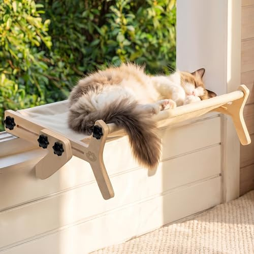 Wood Homing Cat Radiator Bed for Window - Adjustable Cat Window Hammock Perch Bed Seat for Indoor Cats Kitten Small Dog, Hanging & Freestanding Wooden Pet Sofa Beds Up to 40lbs for Windowsill Drawer