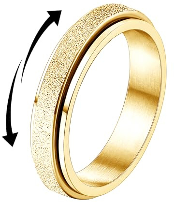 Diamday Anti Stress Ring Anxiety Spinner Ringe Anti-Angst Fidget Ring | Edelstahl Glitzer-Sandstrahl Roller Ringe Anti-Angst Ring Antistress Spinner Fidget Band Ring Modeschmuck für Damen Herren