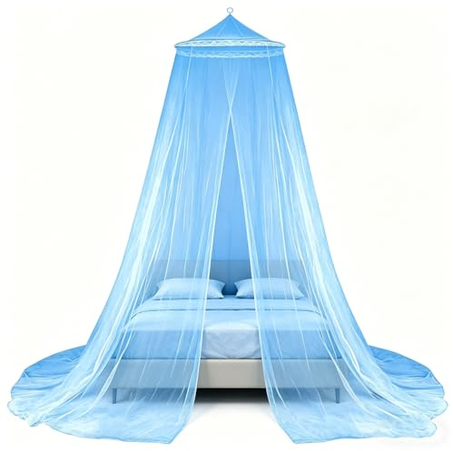 KMFASVX Moskitonetz Bett - Mückennetz für Doppelbett 150x180 | Outdoor Mosquito net für Camping & Reise | Fliegennetz, Bettvorhang, Mückenschutz für Kinderbett, Balkon oder Terrasse - Blau