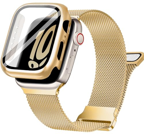 Ocaer Kompatibel mit Apple Watch Armband mit Gehäuse 40mm 41mm 42mm 44mm 45mm 46mm, Metall Magnetisch iWatch Armband für Apple Watch SE Series 11 10 9 8 7 6 5 4, Edelstahl Mesh Loop