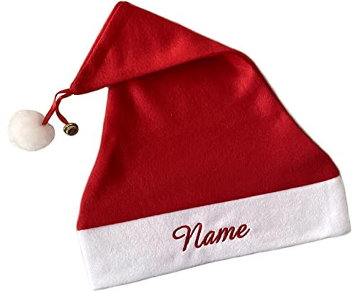 Schnoschi Weihnachtsmütze für Kinder (56 cm Umfang) mit Wunschnamen Bestickt, Nikolausmütze, Zipfelmütze, viele Farben