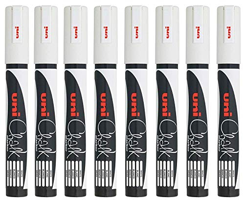 Uni-Ball PWE-5M Liquid Chalk Marker Pens - Bullet Tip (1.8mm-2.5mm) - Set of 8 White