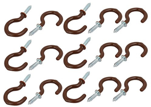 Sourcingmap 1 Inch Plastic Coated Screw-in Open Cup Ceiling Hooks Hangers Brown 15pcs