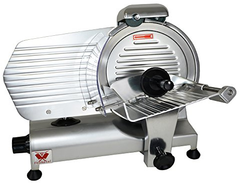 Beeketal 'Profi 250' Aufschnittmaschine mit Ø 250 mm Spezialmesser (glatte Schneide), Schnittstärke 0-10 mm, Aluminium Schrägschneider mit Schnittguthalter, Schubhilfe und Schärfvorrichtung