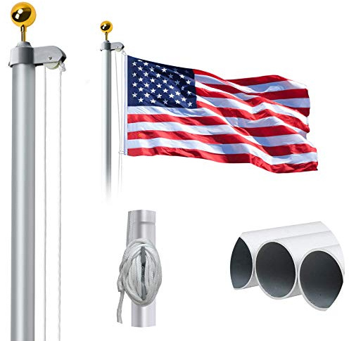 Wevalor 6 m langes Flaggenmast-Set, extra dickes, robustes Aluminium, für den Außenbereich, im Boden, Fahnenmast mit goldener Kugel und kostenloser 3 x 5 Polyester-Flagge, für Wohn- oder Gewerbe,