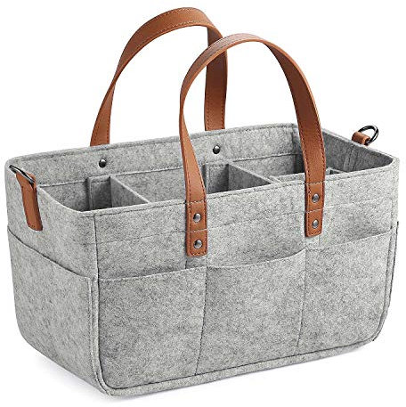 WOVELOT Organisateur De Couches Pour Bébé Support Portable Bac De Rangement De Crèche Portable Panier De Douche Panier De Rangement De Voiture Pour Lingettes Jouets Sac À Main Gris Claire