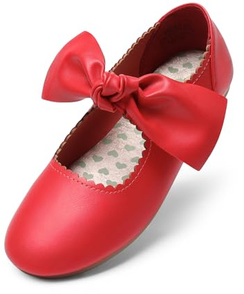 DREAM PAIRS Kids Cute Mary Jane Flats | School parties and weddings, classic bow, shiny finish, lightweight, soft footbed, stretchy strap, non-slip