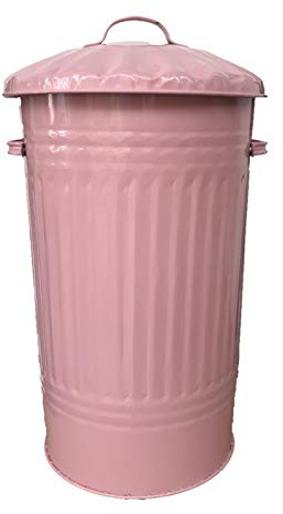 KetoPlastics 45L Litre BABY PINK Galvanised Retro Slim Metal Bin - Kitchen Rubbish Waste Dustbin Storage