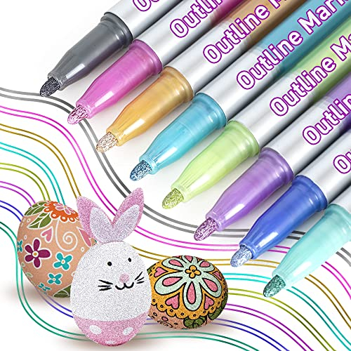 ANYUKE Glitzerstifte Magische Stifte, Adventskalender Mädchen Kinder, Geschenke für Mädchen, 8 Outline Stifte Metallic Zauberstifte für Scrapbooking, Basteln Mädchen