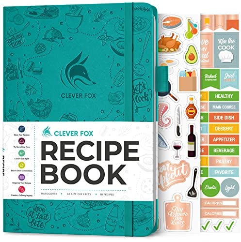 Clever Fox Rezeptbuch - Machen Sie Ihr eigenes Familienkochbuch, leeres Kochjournal zum Eintragen von Rezepten, A5 Hardcover, Platz für 60 Rezepte - Türkis (Englisch)