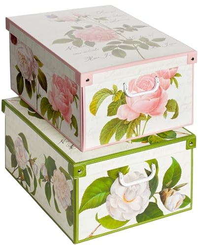 Lavatelli Collection Rosa Camellias Decorative Storage Boxes with Lids and Handles – Set of 2 Cardboard Boxes for Clothes, Toys, Home or Office Organisation, Color 6