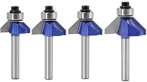 Gasea 4pcs 1/4 Shank 45 Degree Chamfer Router Bits Bevel Edging Forming Woodworking Cutter Tool 3/8 5/16 1/4 1/2