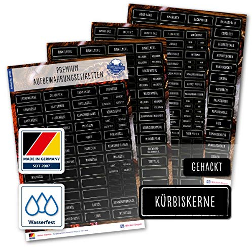 300+ Haushaltsetiketten beschriftet | eckig - wasserfeste Aufkleber selbstklebend zum Beschriften von Vorratsdosen, Vorratsgläser, Dosen und Schütten