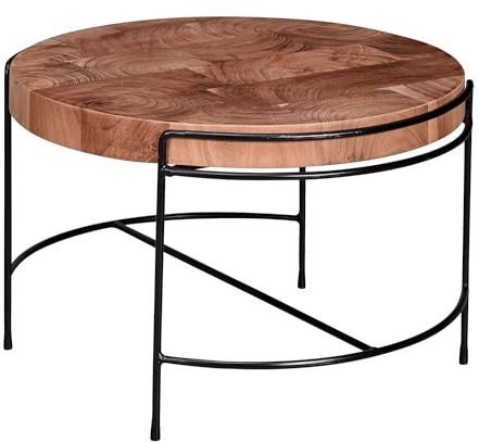 FineBuy Couchtisch 62x40x62 cm Sofatisch Akazie Massivholz/Metall, Wohnzimmertisch Rund mit Metallbeinen, Kleiner Designer Tisch Massiv, Holztisch Wohnzimmer Industrial